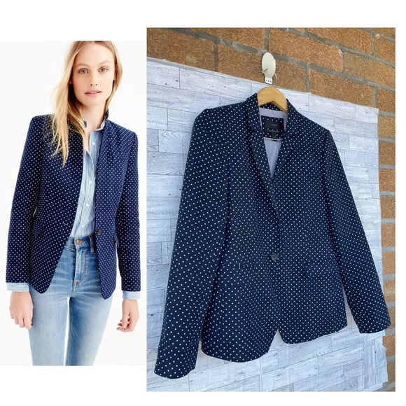 J.Crew Women's Blue  Polka-dot Regent Blazer In Linen size 8 - Picture 1 of 17